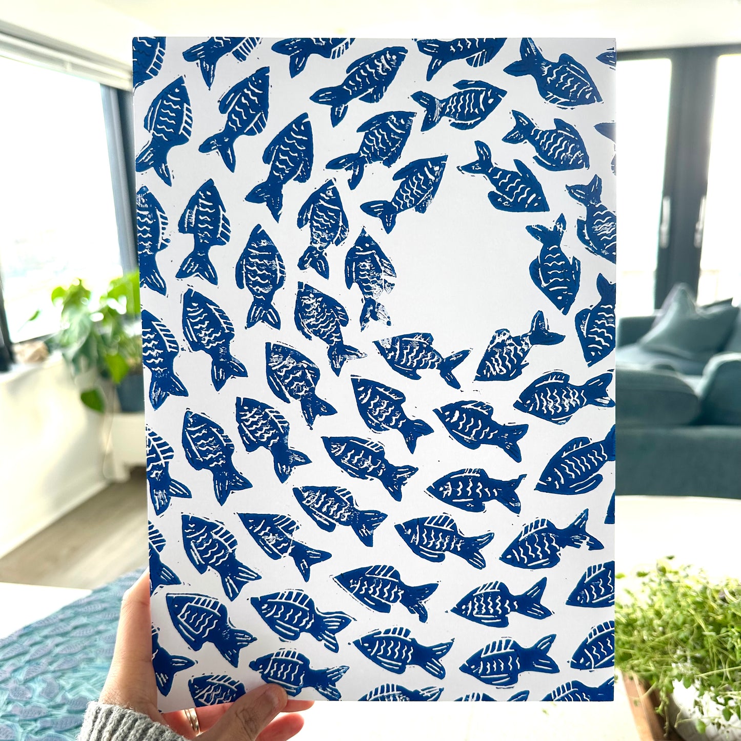 School of Fish A4 Lino Print