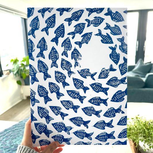 School of Fish A4 Lino Print