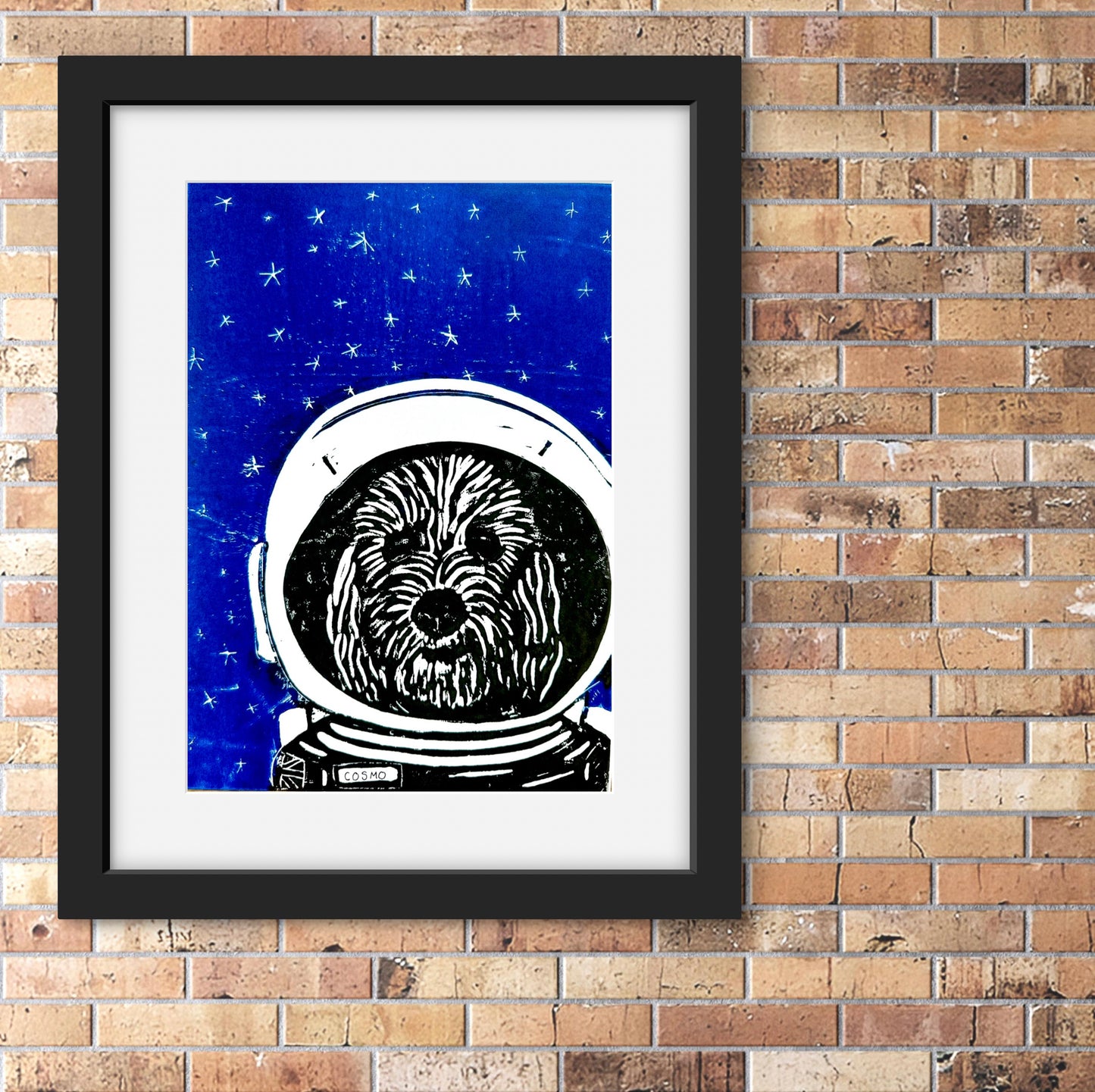 Dog in Space Lino Print A4