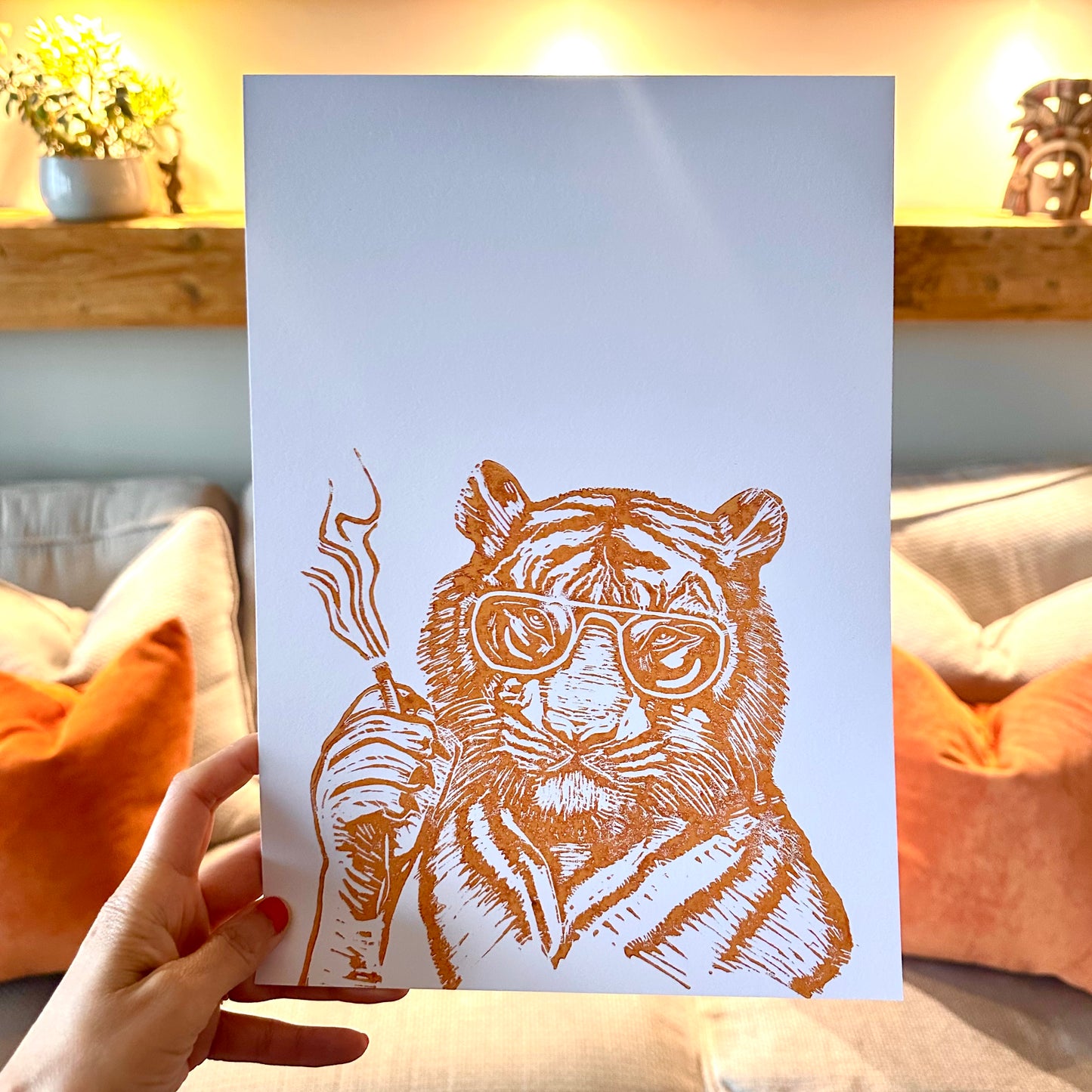 Tiger A4 Lino Print