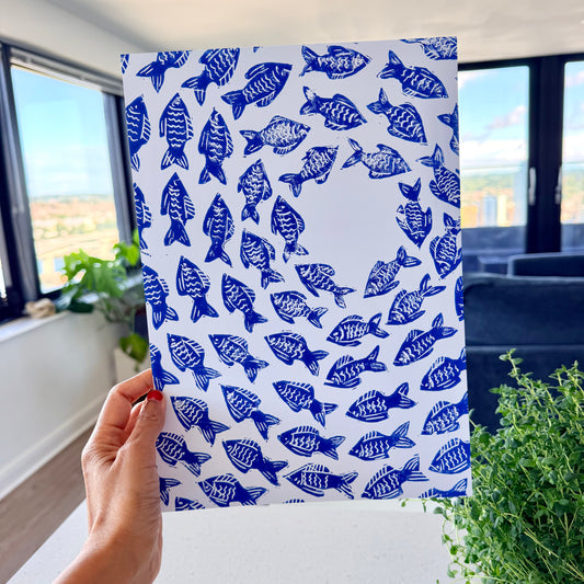 School of Fish A4 Lino Print