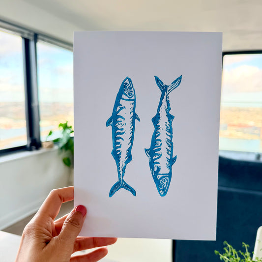 Mackerel A5 Lino Print