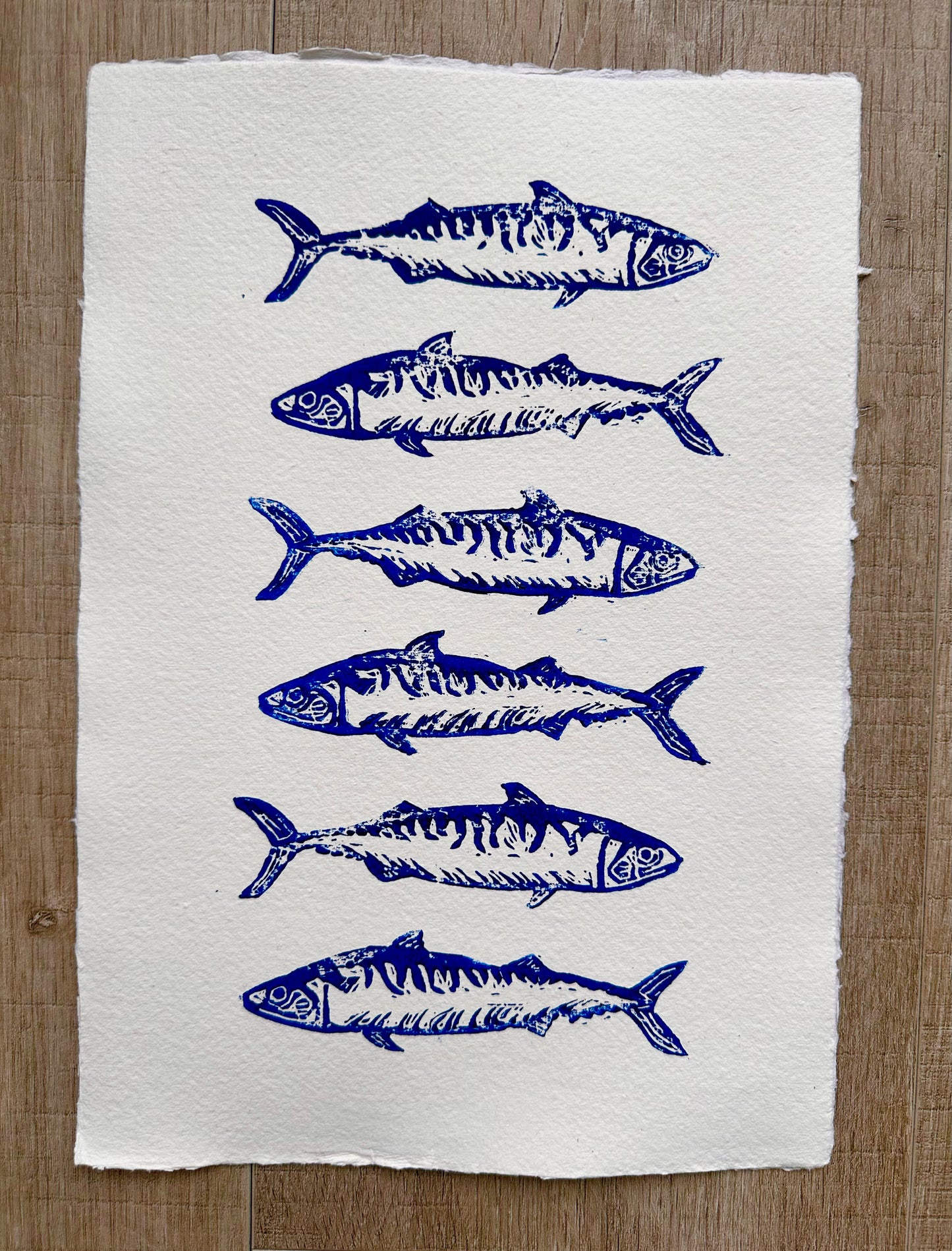 Six Mackerels A4 Lino Print