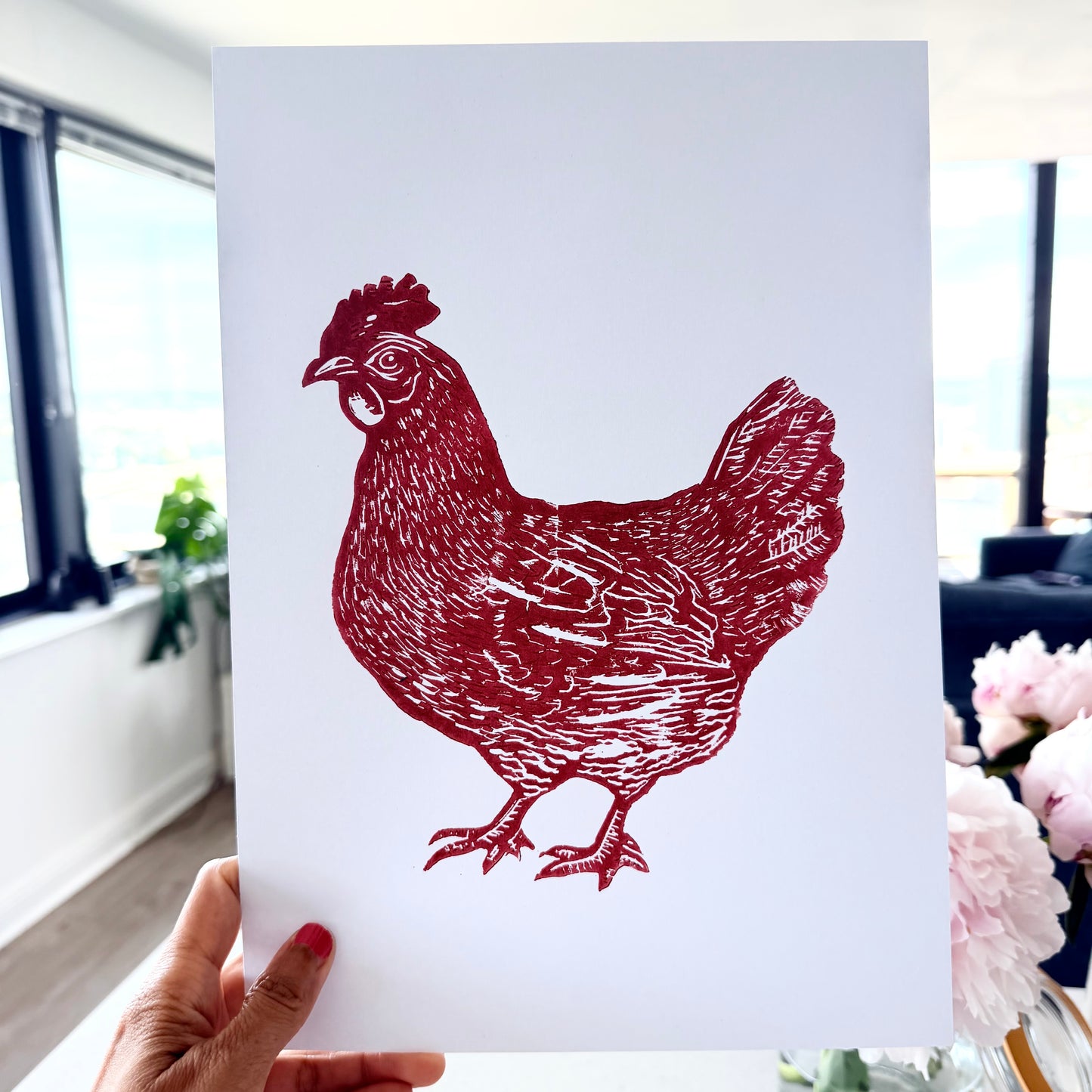 Chicken A4 Lino Print