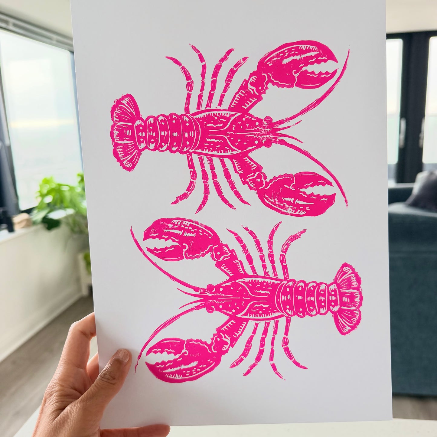 Lobster A4 Lino Print