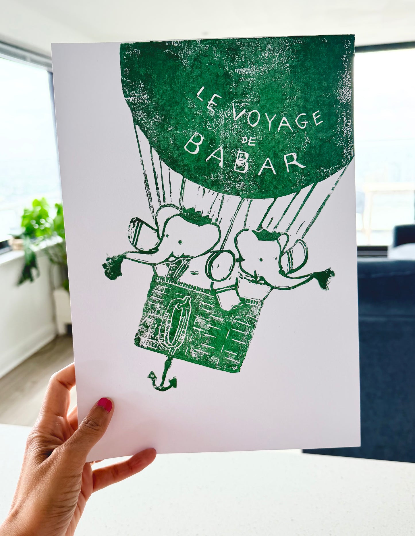 Babar the Elephant Lino Print A4