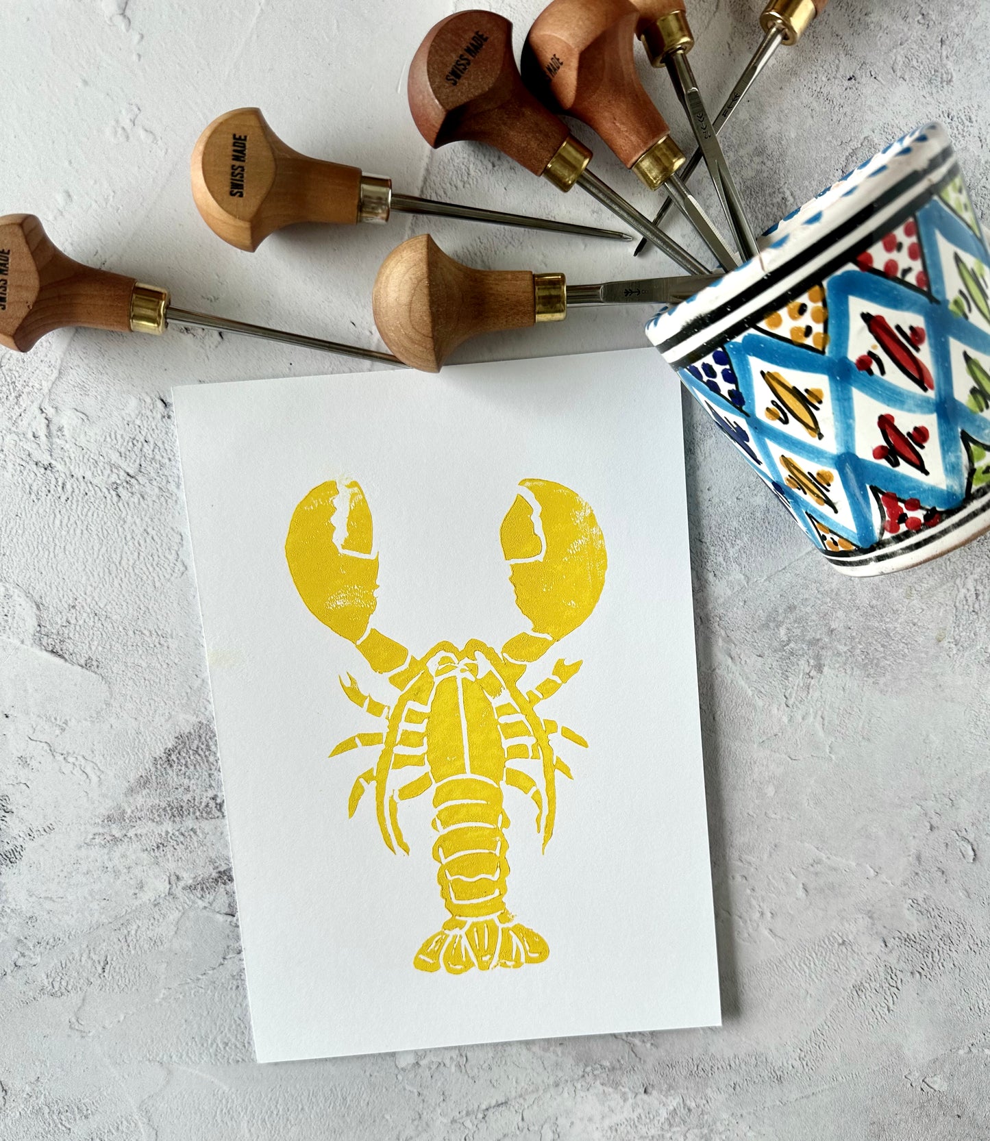 Lobster Lino Print A5