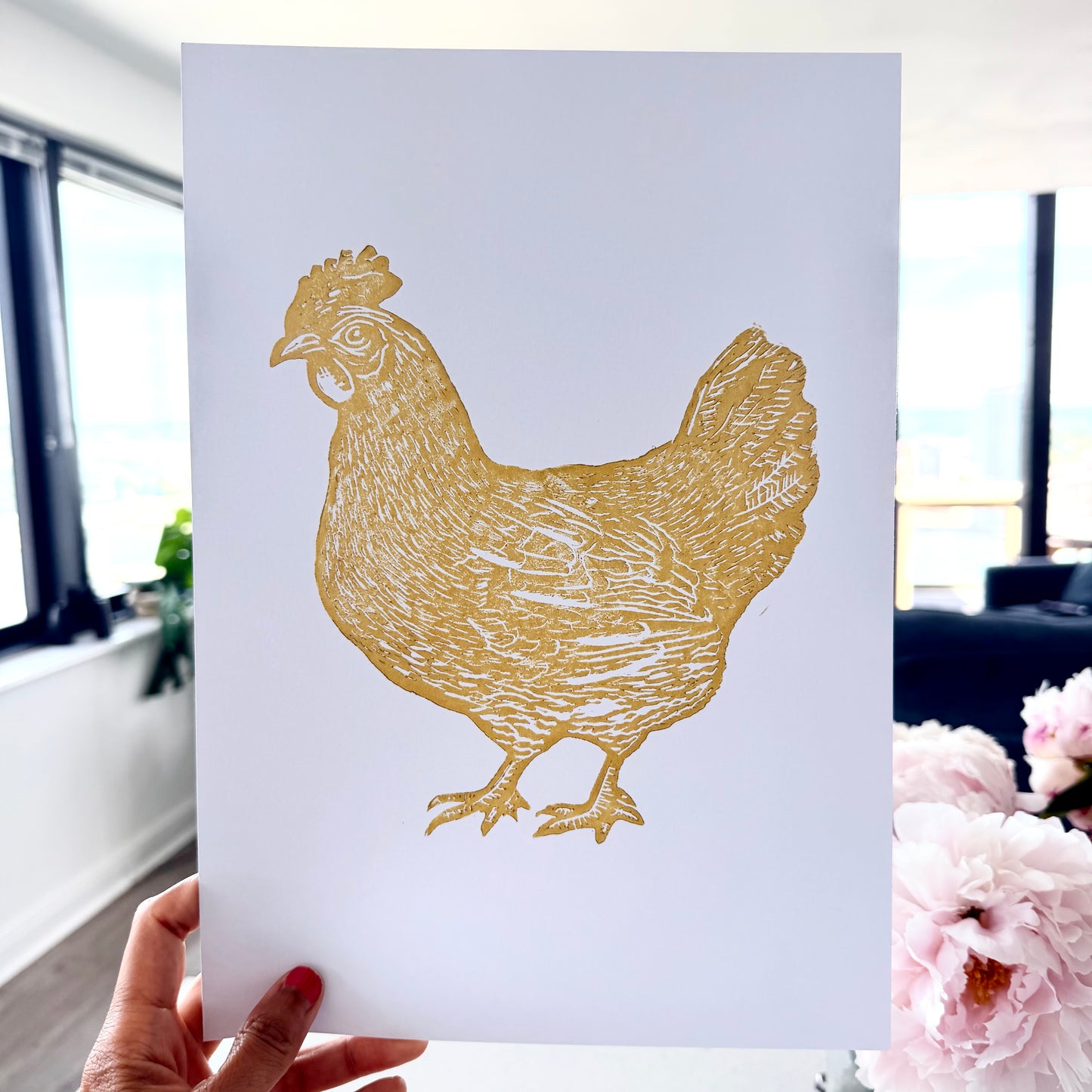 Chicken A4 Lino Print