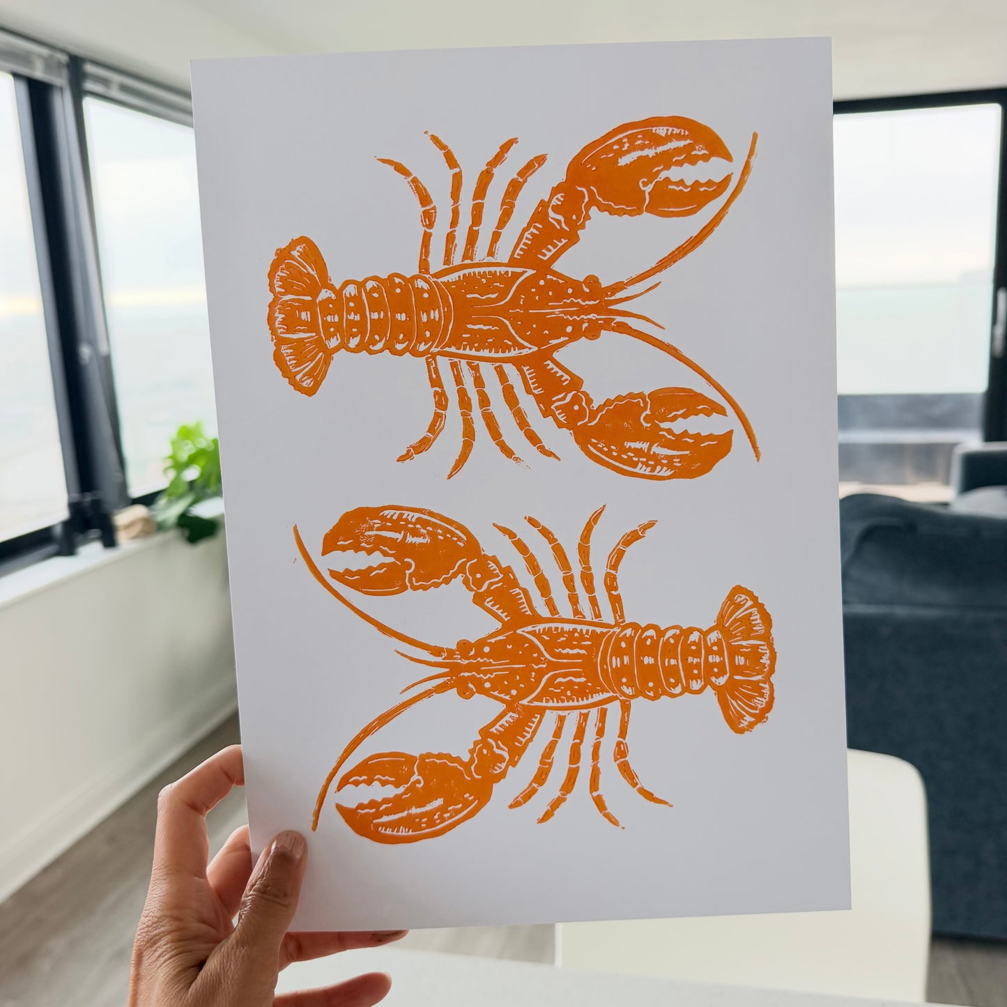 Lobster A4 Lino Print