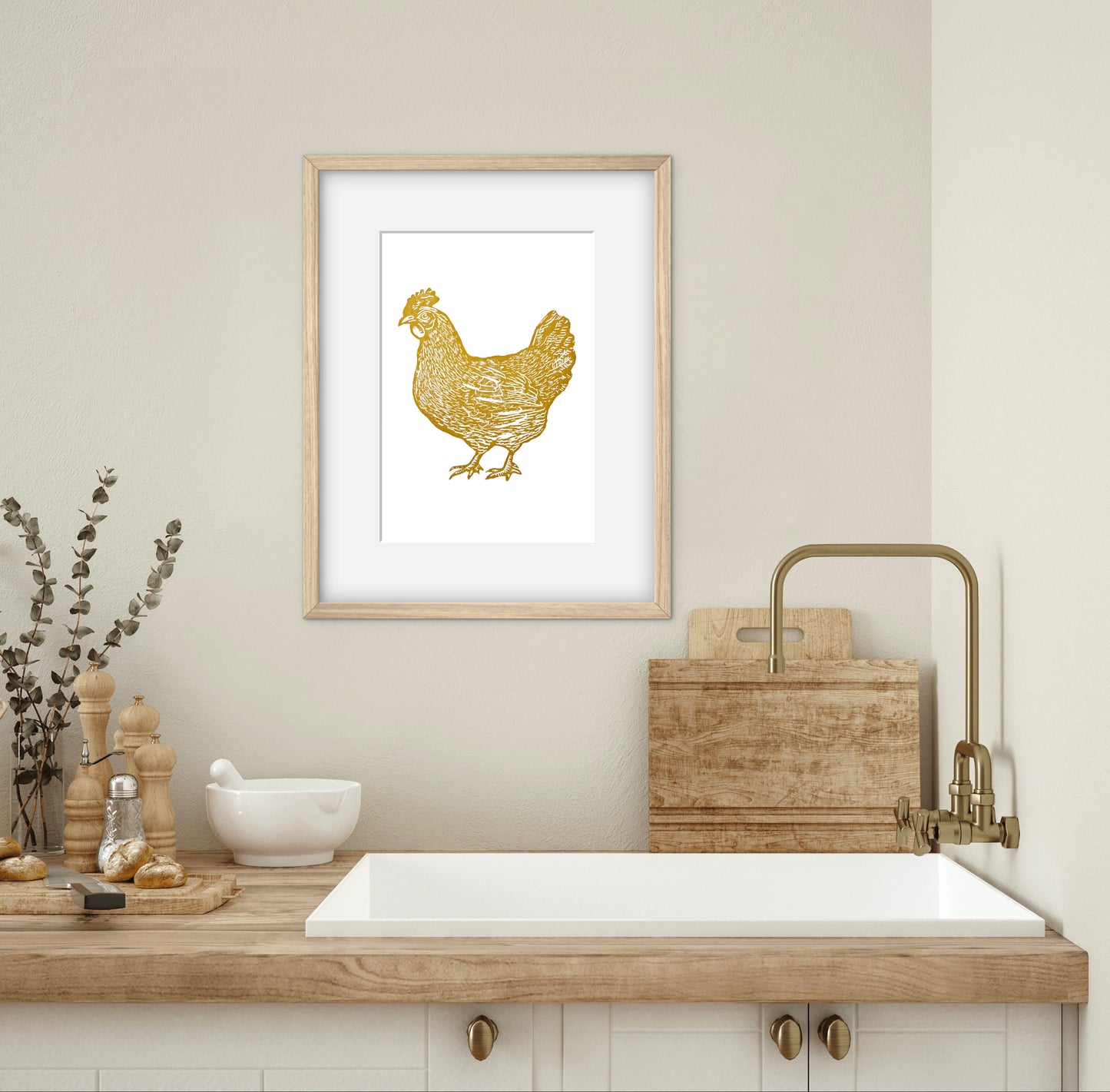 Chicken A4 Lino Print