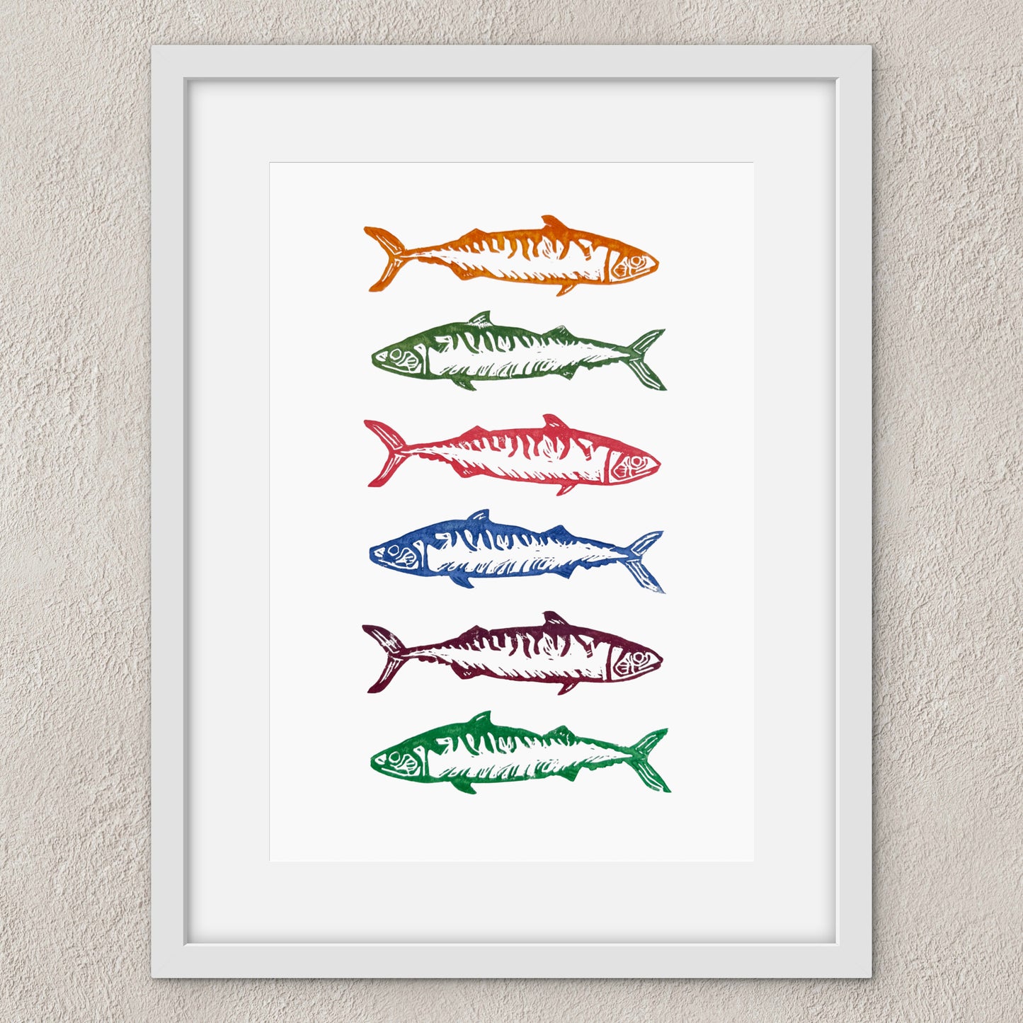 Six Mackerels A4 Lino Print