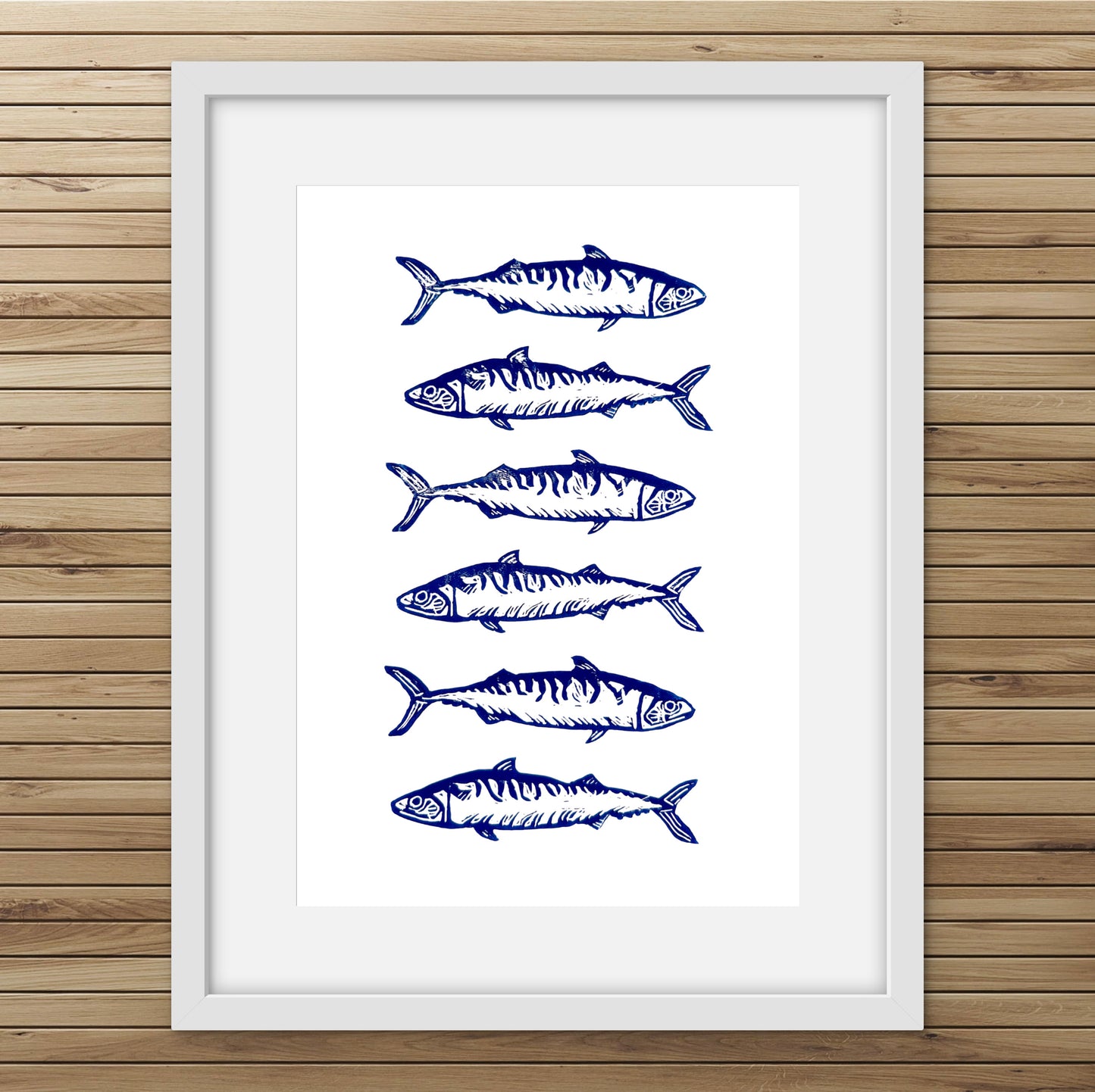 Six Mackerels A4 Lino Print