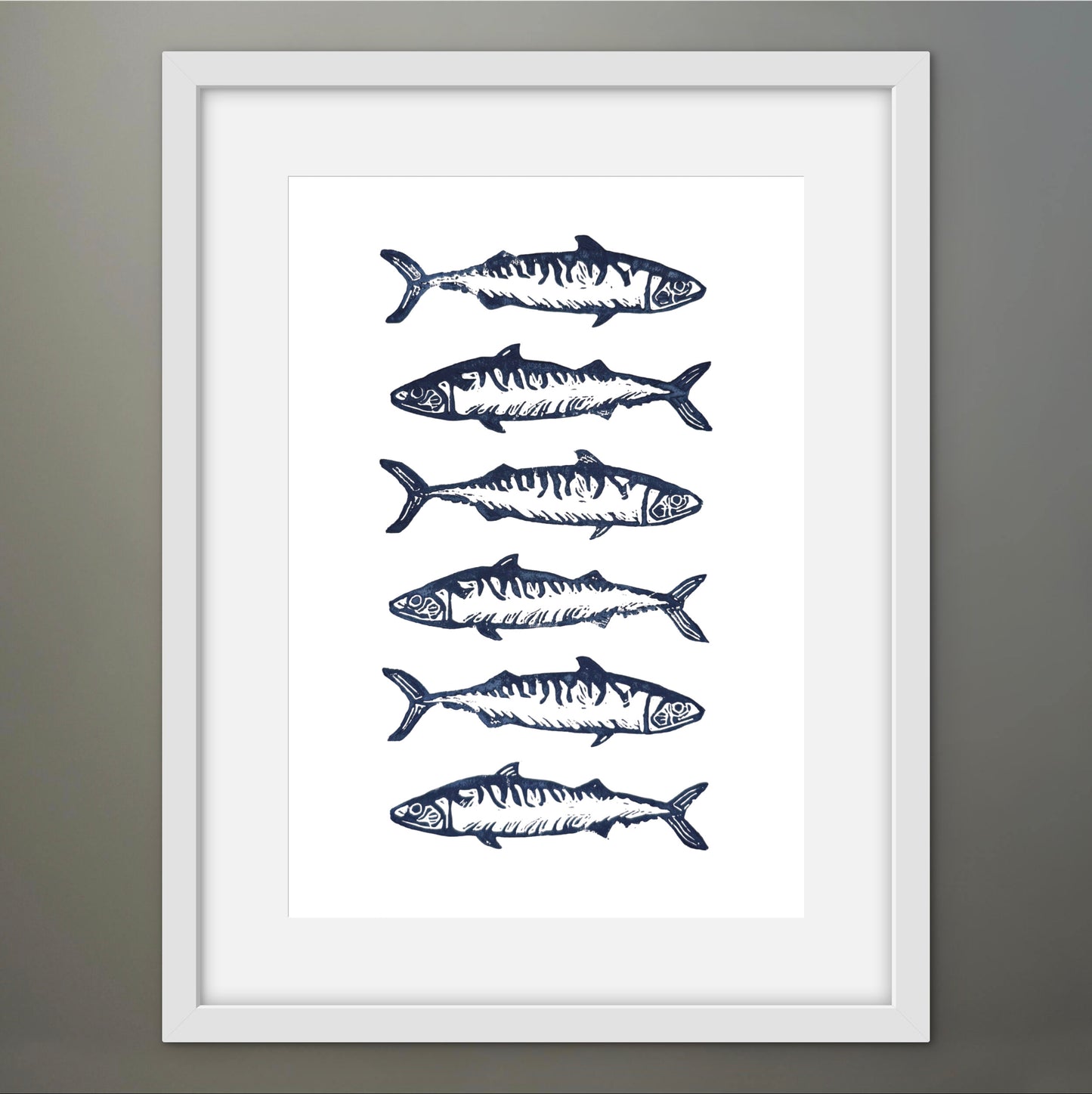 Six Mackerels A4 Lino Print