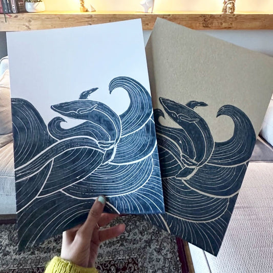 Whale Lino Print A4