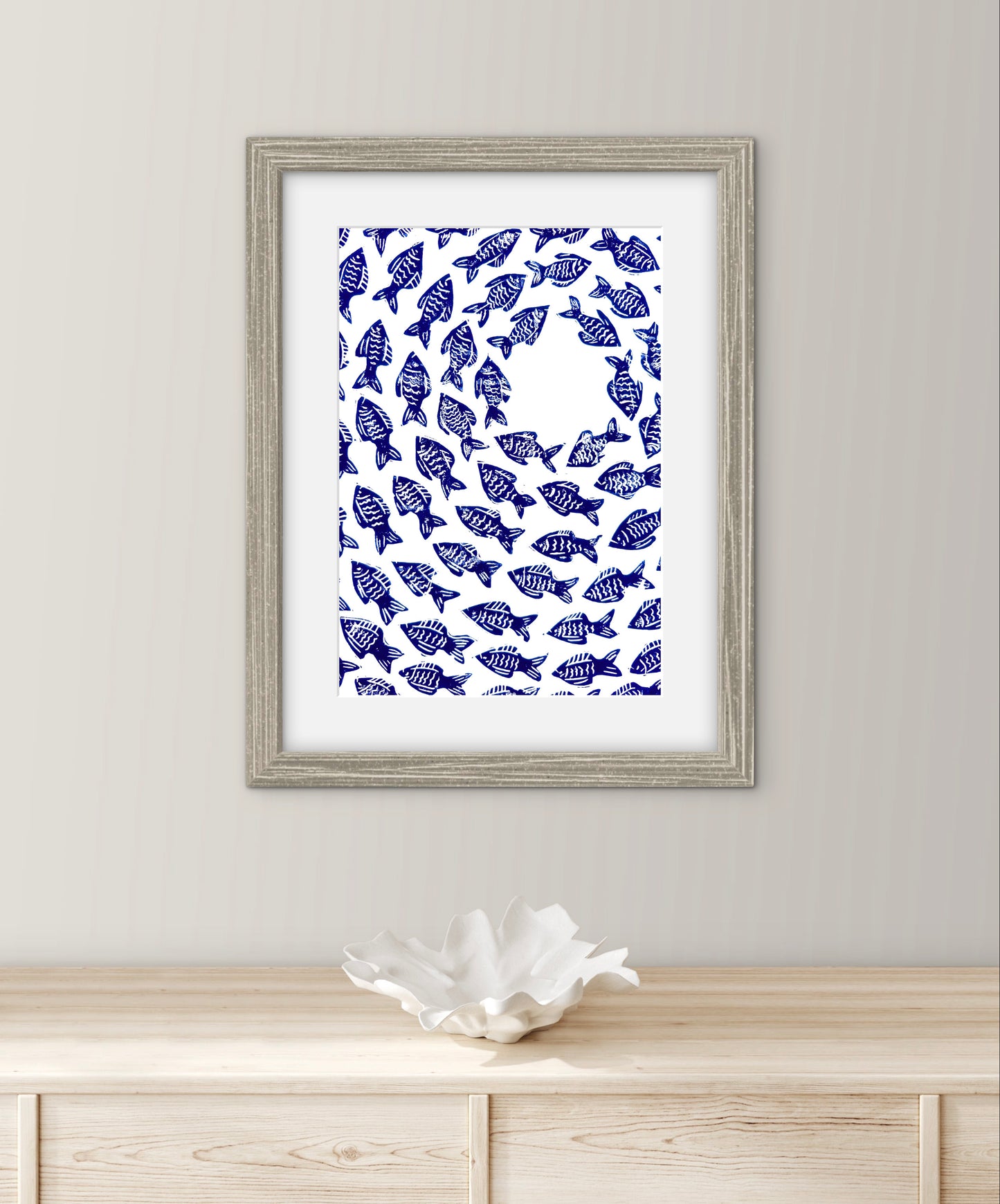 School of Fish A4 Lino Print