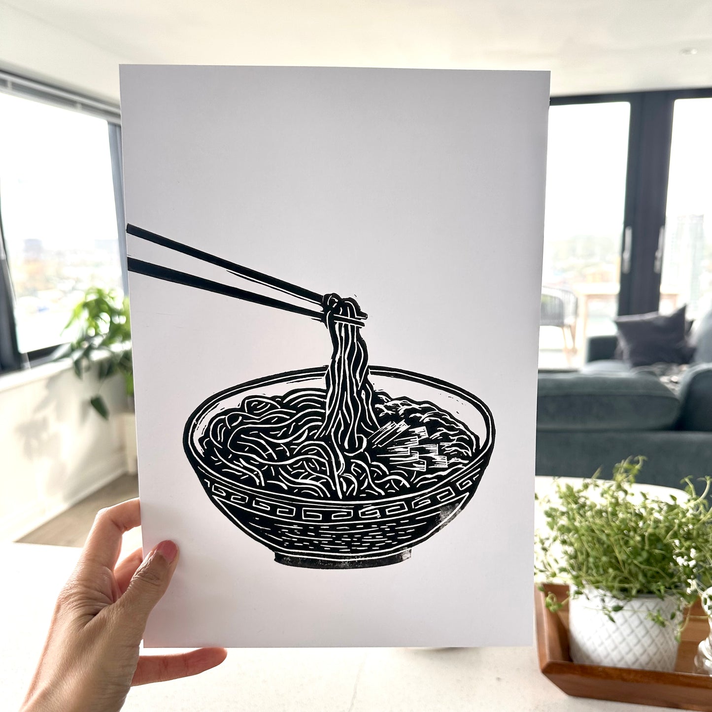 Bowl of Noodles A4 Lino Print
