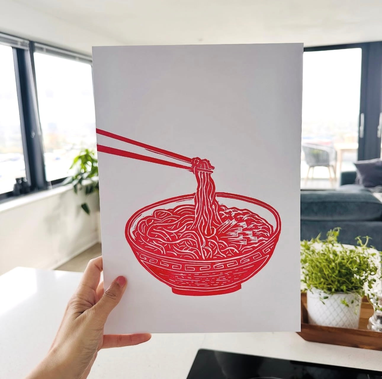 Bowl of Noodles A4 Lino Print