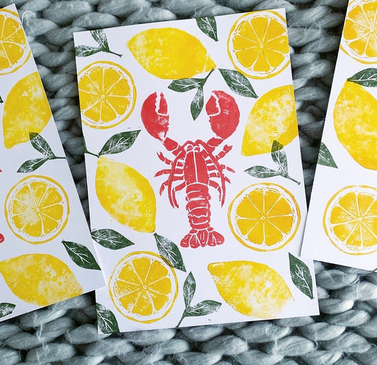 Lobster & Lemons A4 Lino Print